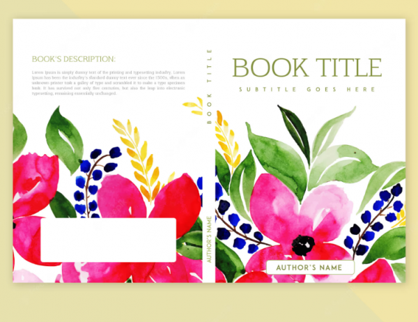 Desain cover buku dengan ilustrasi tumbuhan dan flora